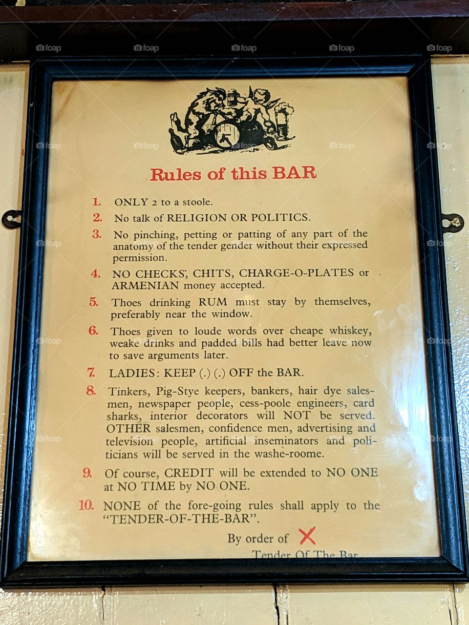 Rules of the bar, Pilgrims rest, South africa