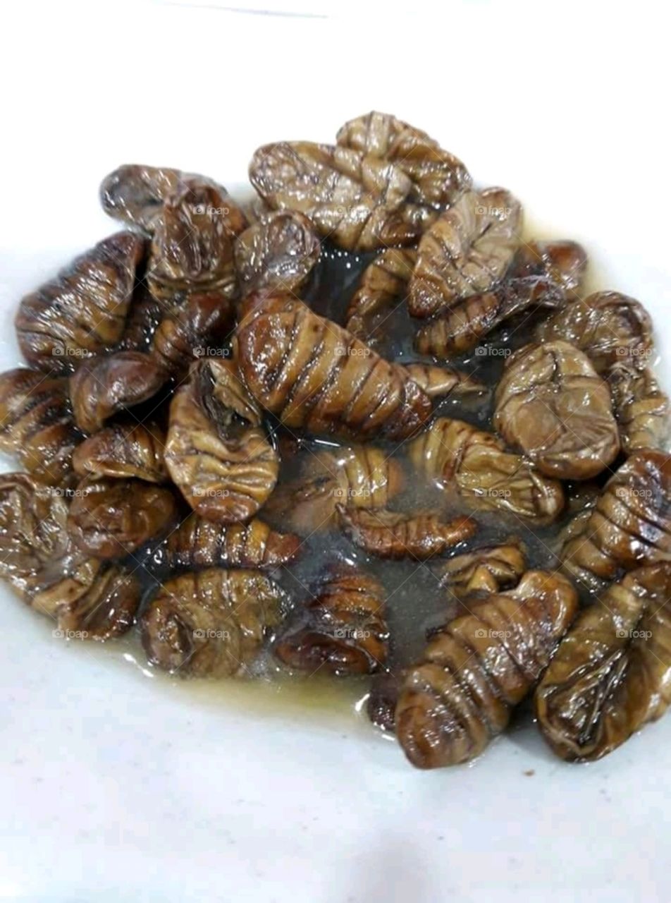 Cooked bugs.. Korean small side dish.