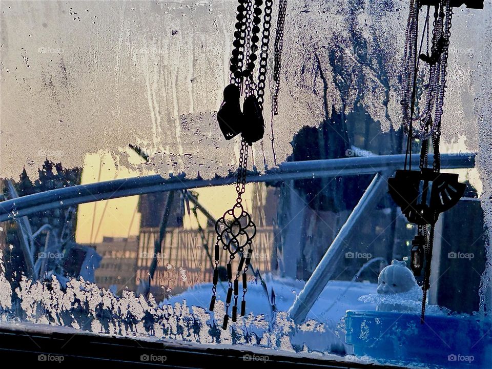 This is the amazing view from aboard „Salvation“, the „28 foot 1969 Luhrs“ cabin cruiser at „Newtown Creek“ by the „Pulaski Bridge“ in LIC, Queens that I and my partner for many years, „Timothy Trespas“ call home. 2024. Hypnotic Productions