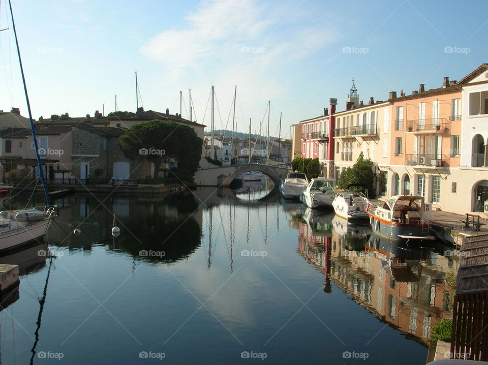 boats water bridge houses by jeanello