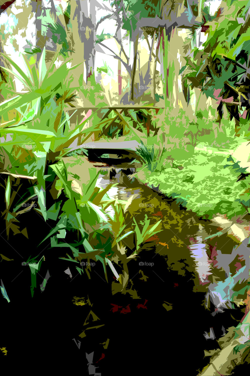 Garden and bridge illustration