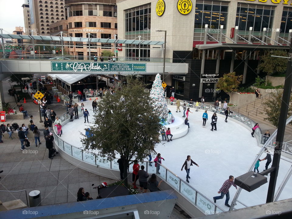 Ice skating in the city.