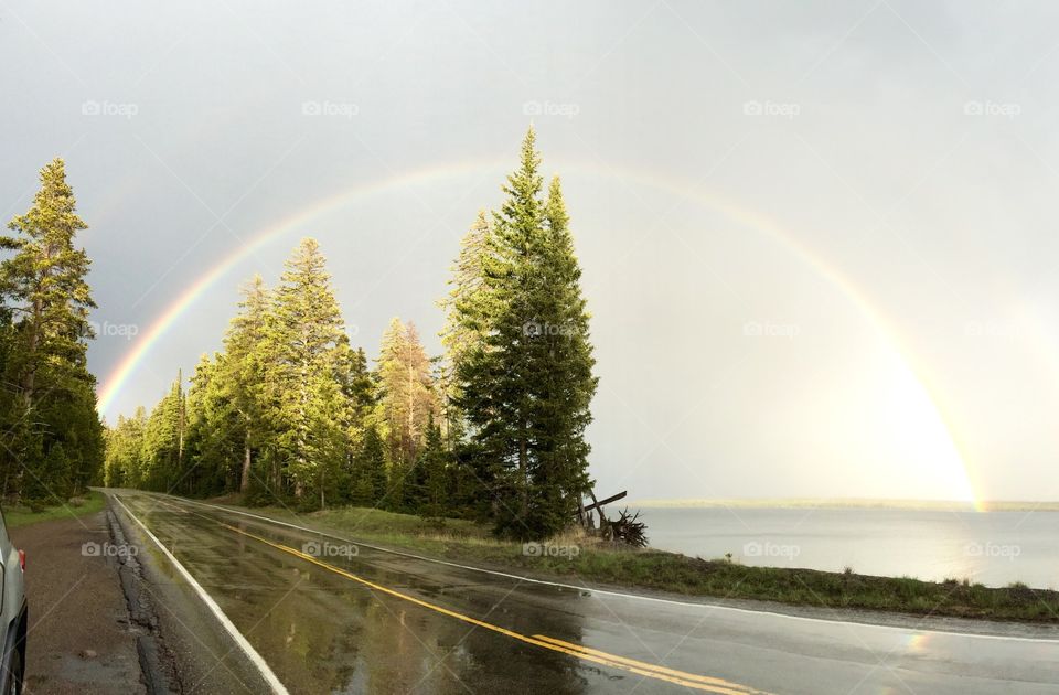 Rainbow over Yellowstone . Rainbow over Yellowstone lake
