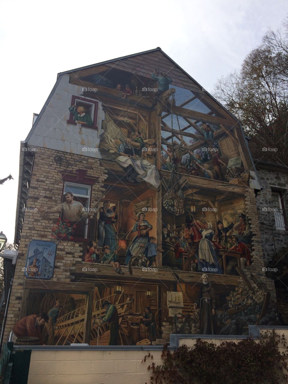 Outdoor wall mural in Old Town Quebec 