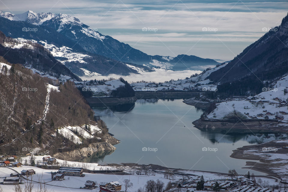 Aerial view of mountains lake Lungernersee