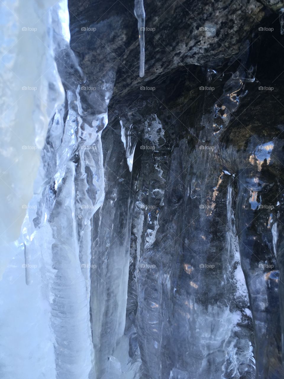 Icy rock close up