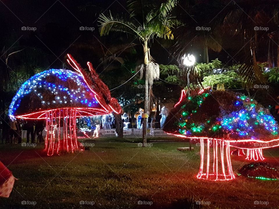 Praça enfeitada para o Natal em uma cidade do interior de Minas Gerais