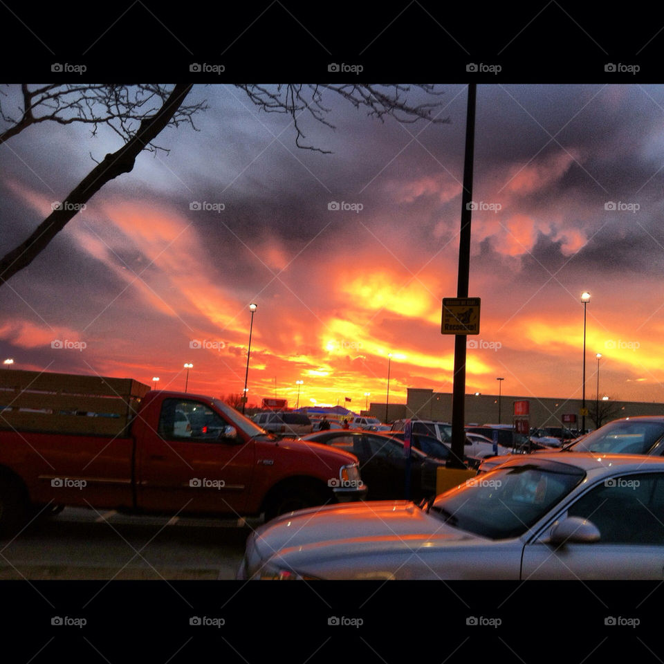 Sunset over parking lot