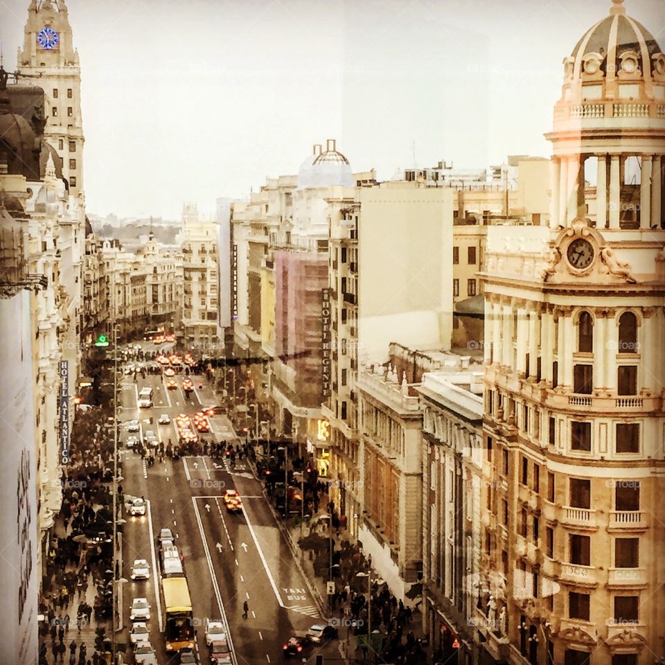 Madrid's Gran Via on a cloudy day