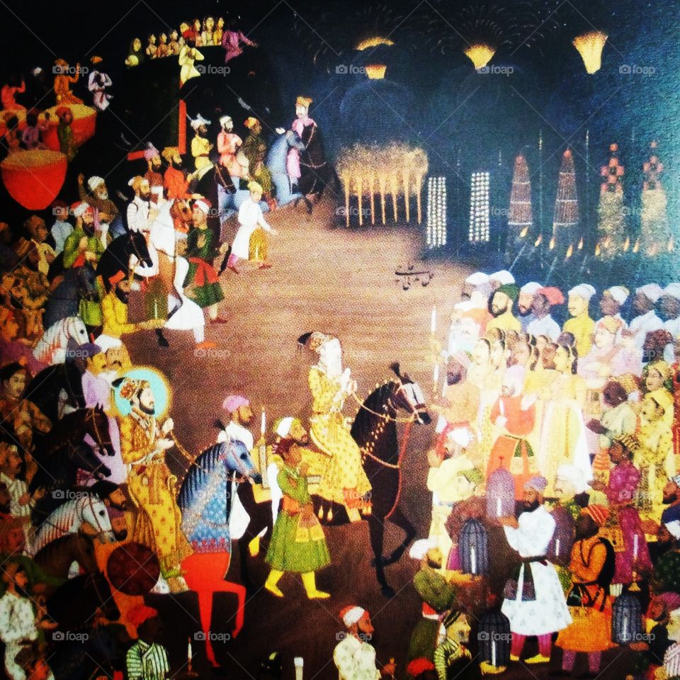 Ancient painting. painting of Mughal emperor Shah Jahan during marraige procession of his son Dara Shikoh