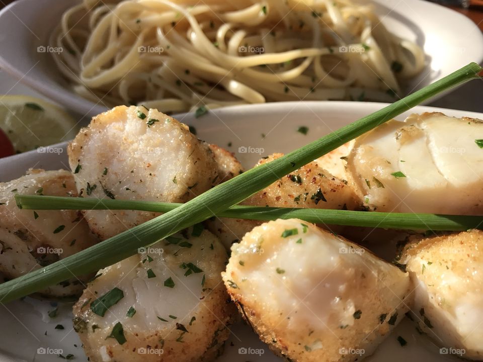 Scallops and linguine