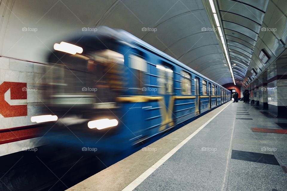 subway car arrives at the metro station