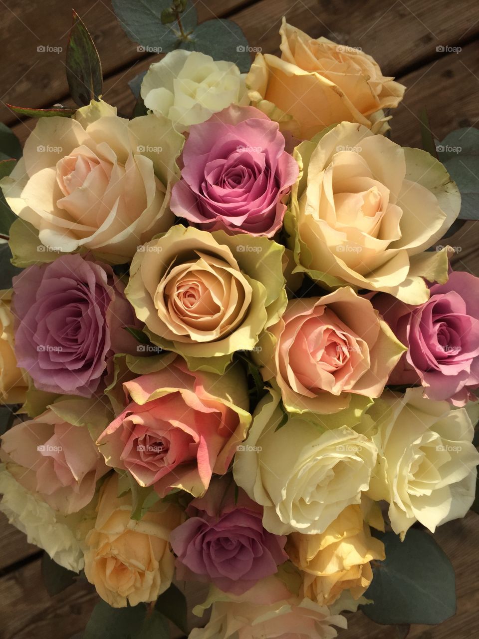 Elevated view of rose bunch