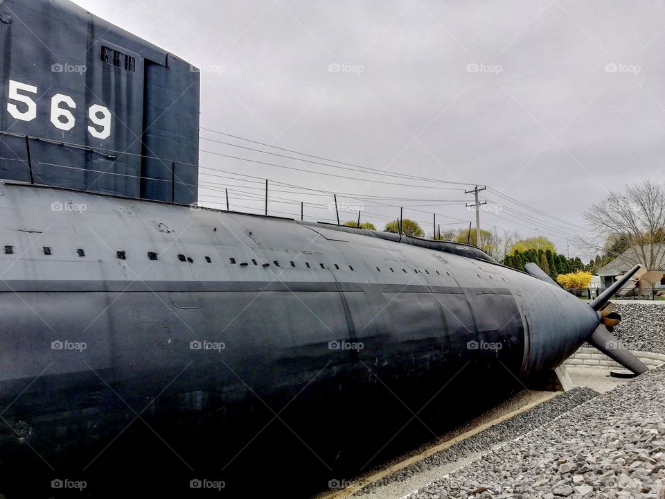 detail of a black submarine. 