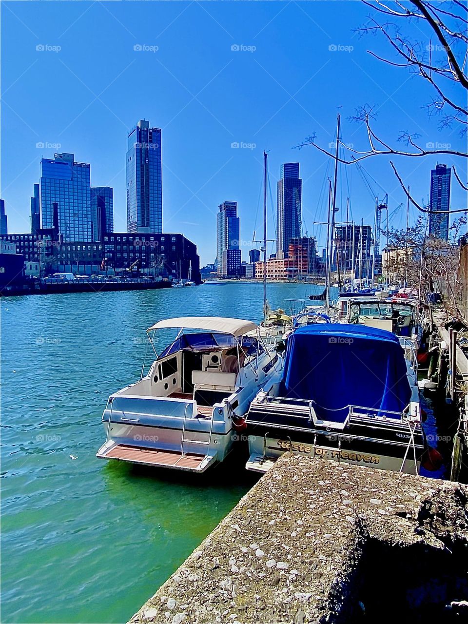 This is “Newtown Creek” by the “Pulaski Bridge” in “Long Island City”, Queens, NY. With its central location, great sights and picturesque boats of various kinds it is one of the best places to be in the “Big Apple”. 2023. Hypnotic Productions