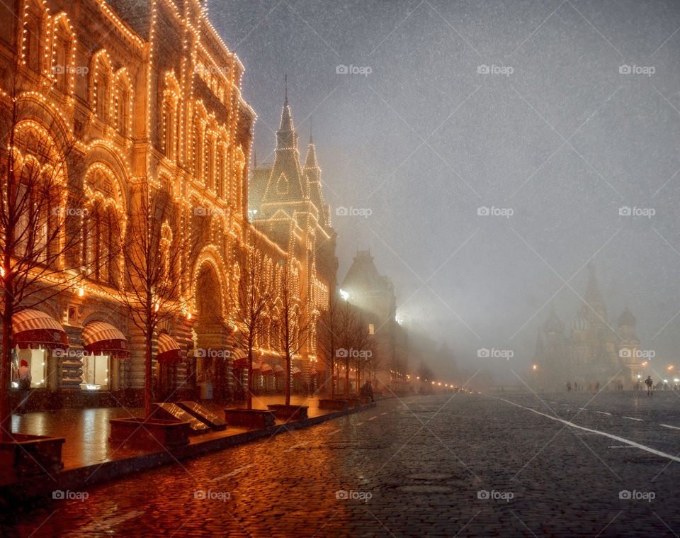 Moscow Red Square under snowstorm