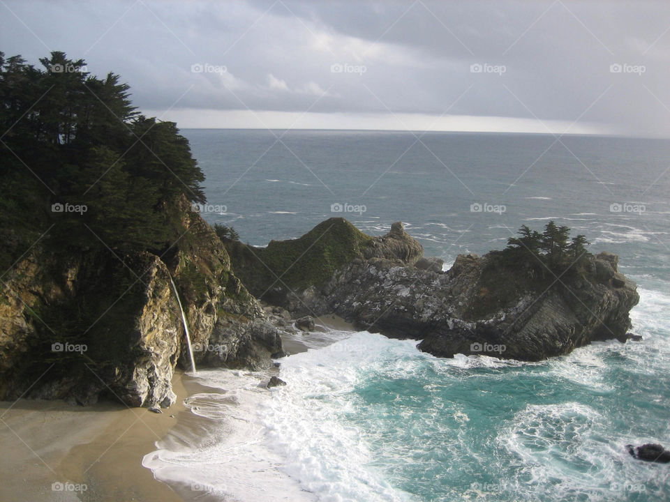 beach waterfall california scenery by daflux