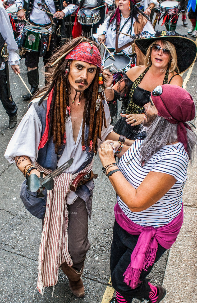 A Captain Jack Sparrow impersonator, at Hastings Pirate Day