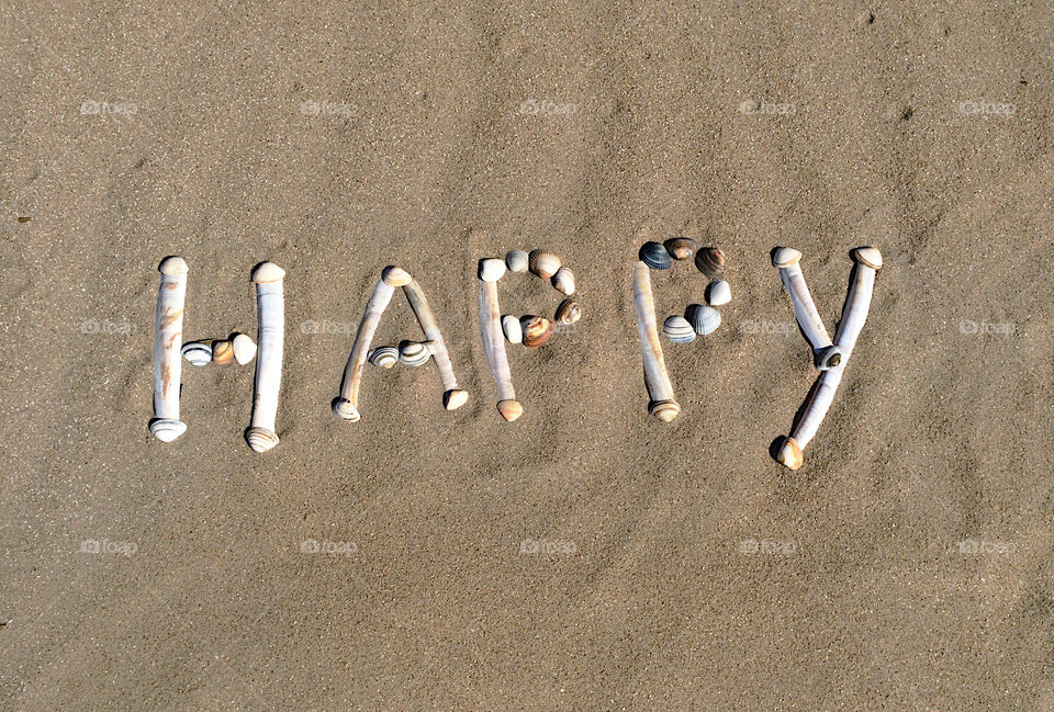 Happy , shells on the beach