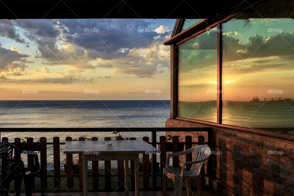 Beautiful sunrise over the Black sea in resort near Varna, Bulgaria