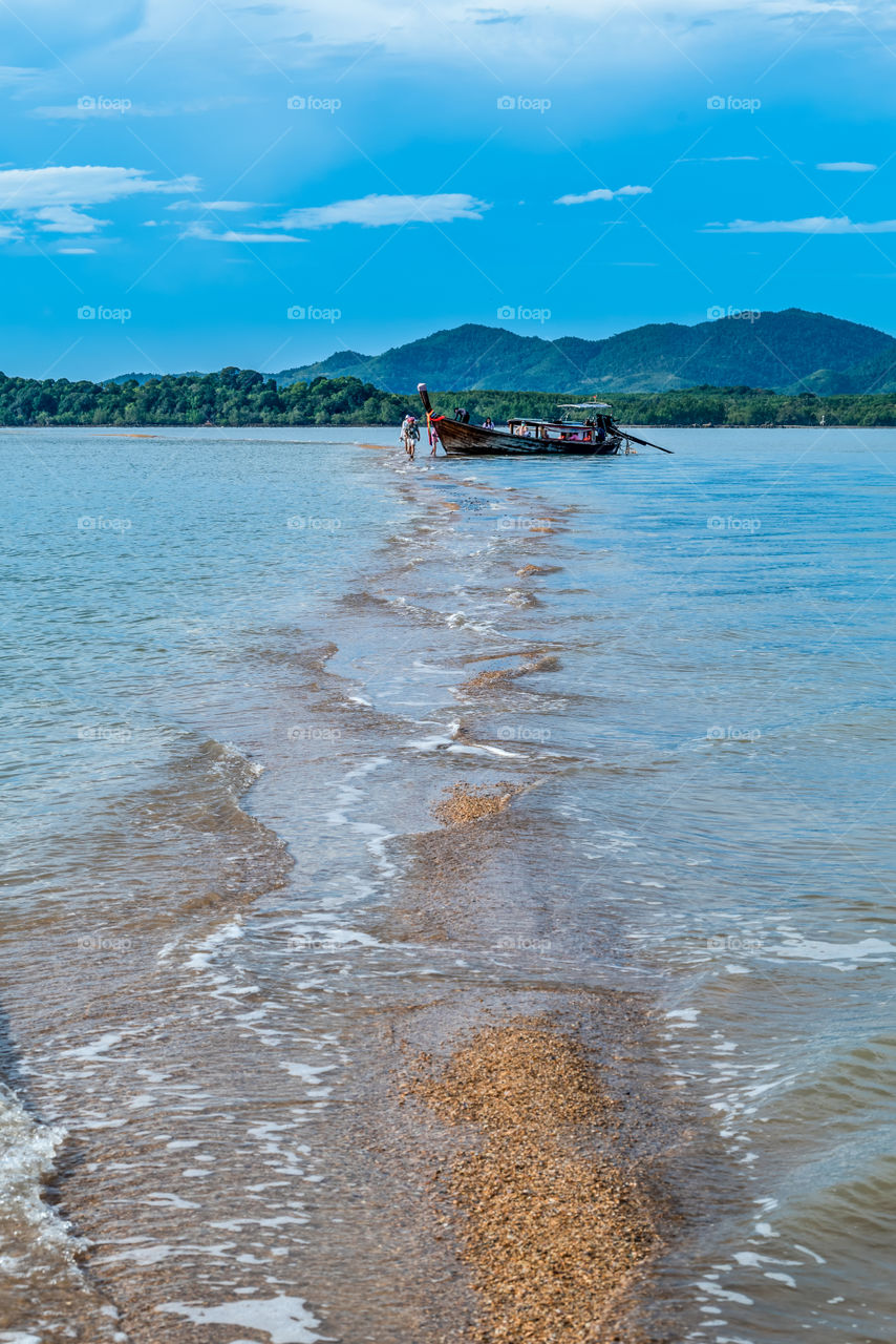 Beautiful unseen scene of long pier in sea at Thailand