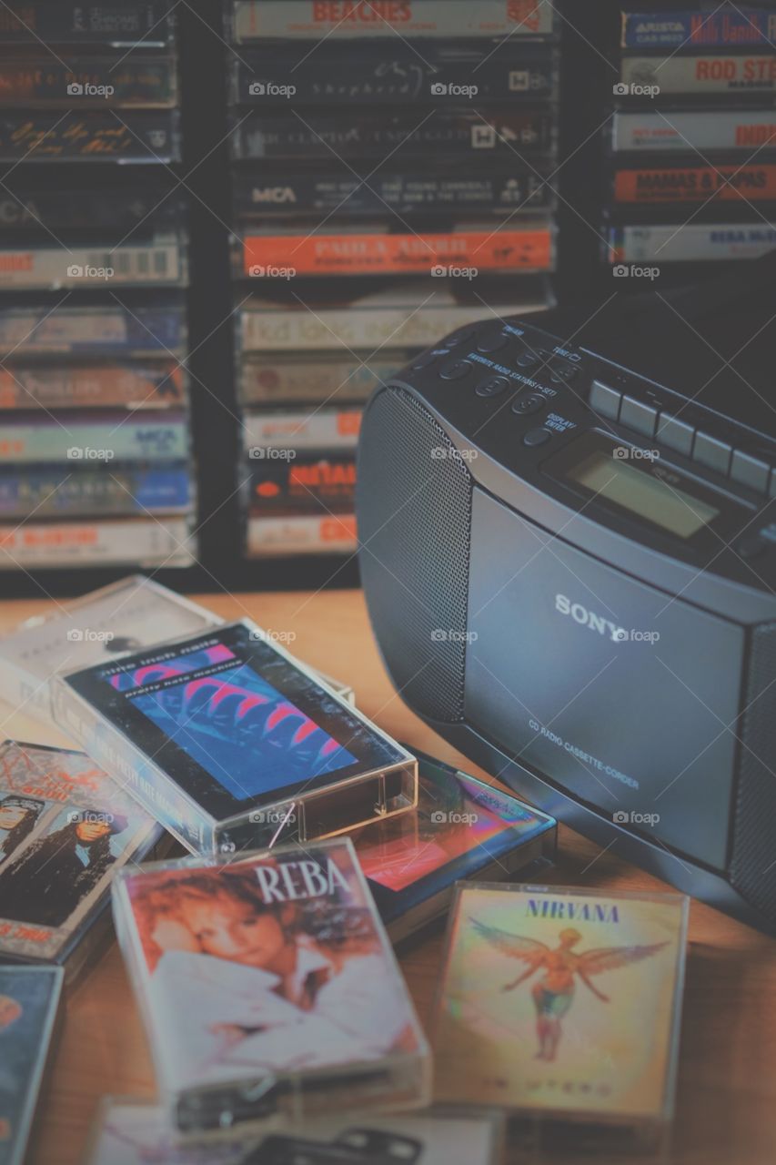 Sony Cassette Tape Player With Tapes, Staying at home, listening to music at home, vintage music, vintage tape player, 80s music, 90s music, Sony equipment, cassette tapes