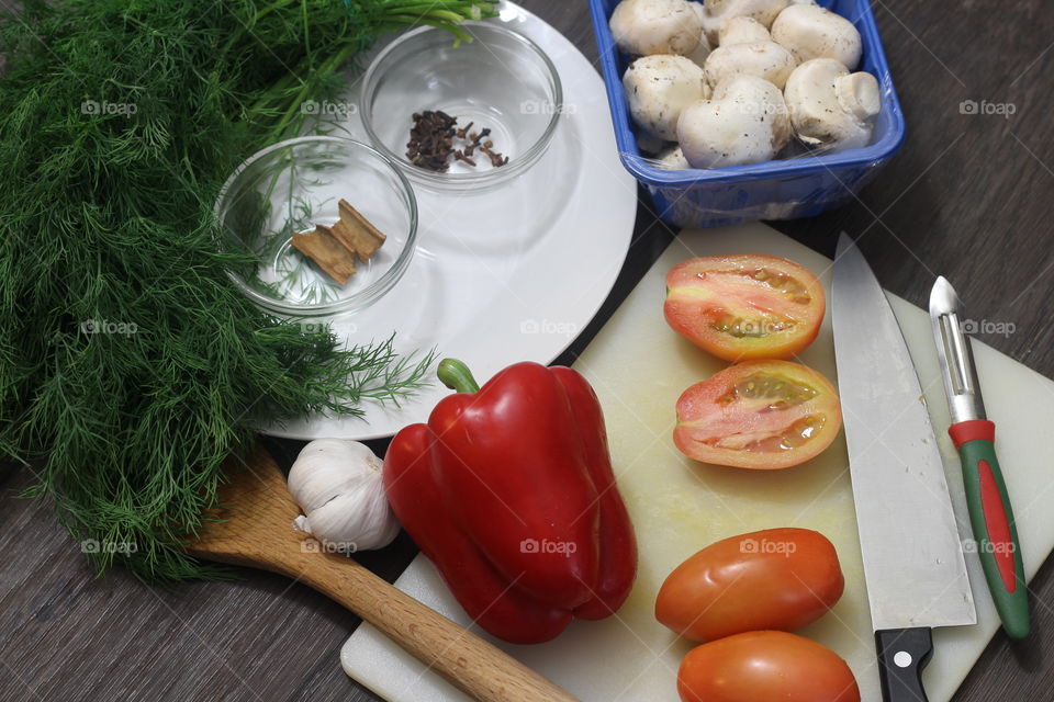 vegetarian ingredients for making dinner 