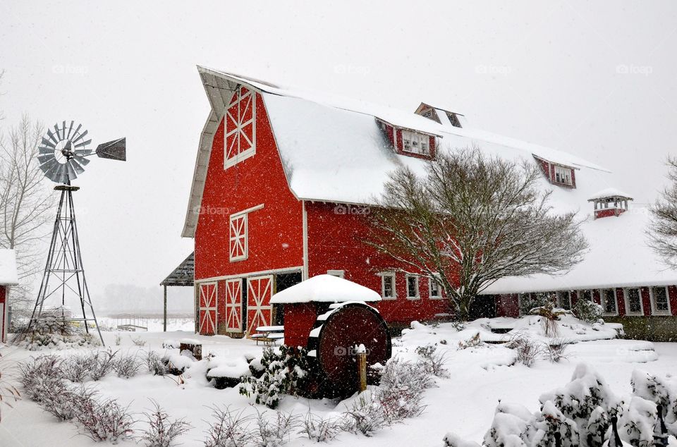 Winter on the Farm. Winter scene of red barn in December