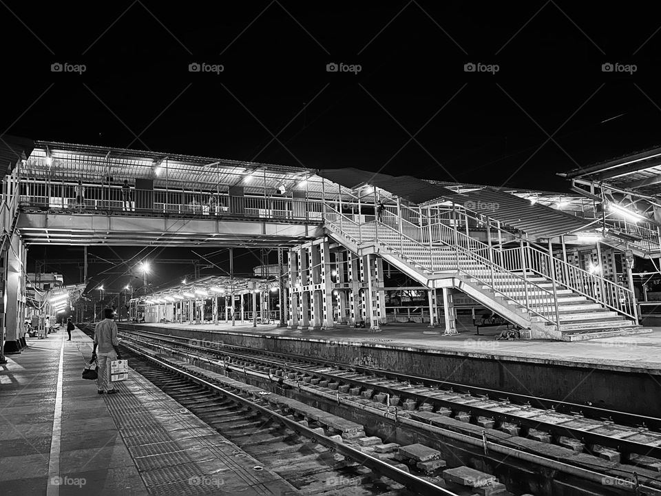 Night time - Railway platform - Staircase- Mobile camera 