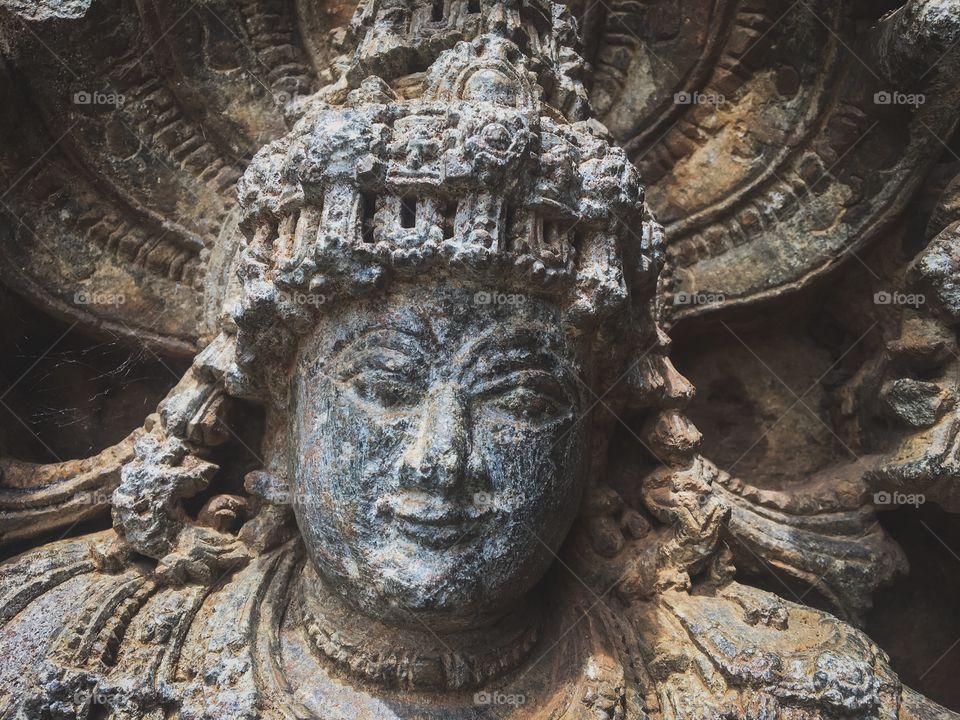 Single Store carved statue In a temple in India