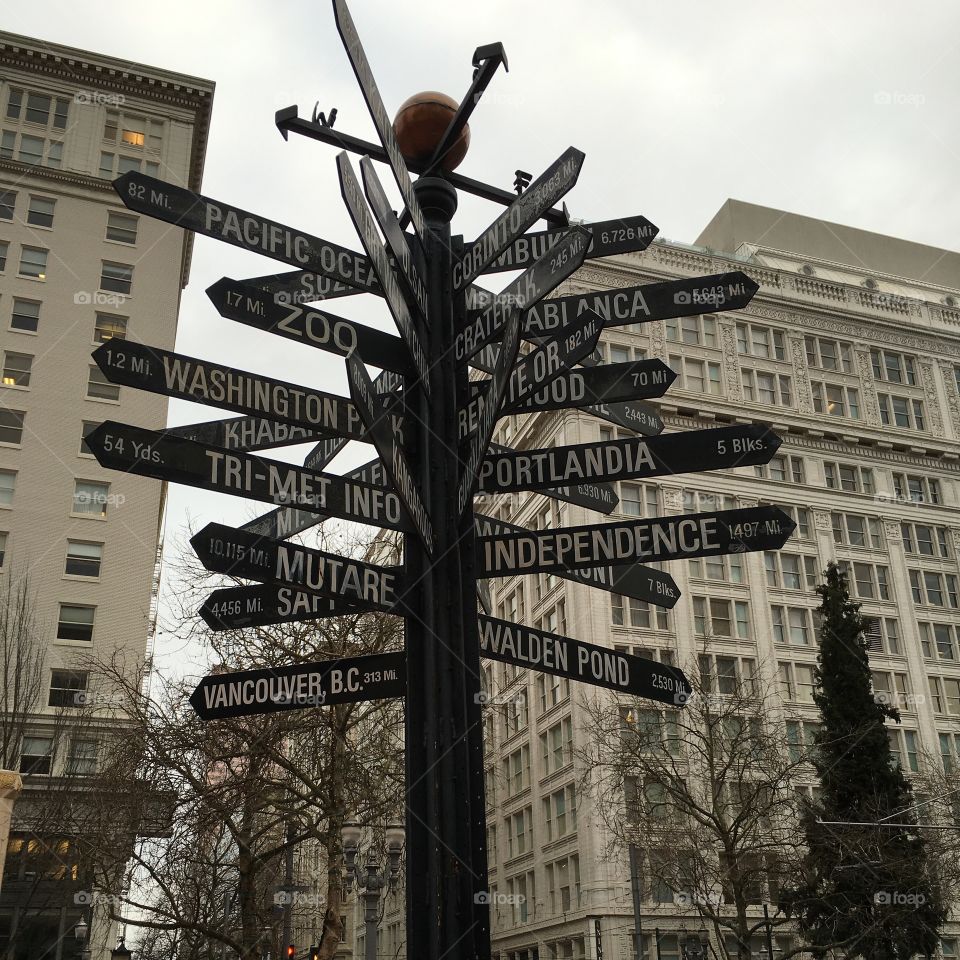 Portland, OR street sign with place names