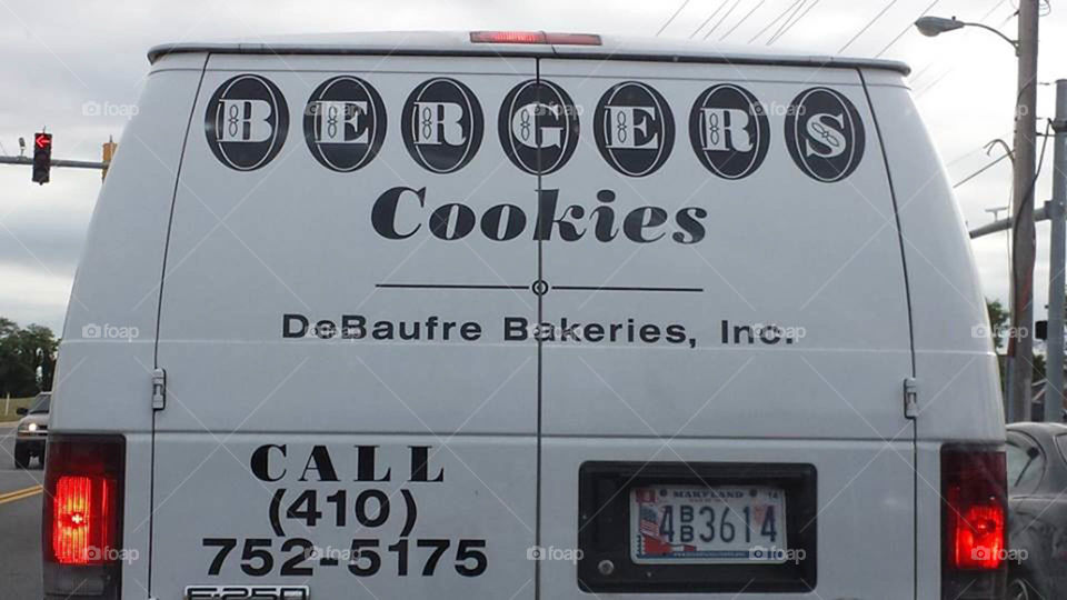 Berger Cookie Van. Stuck in traffic behind a Berger Cookie delivery van. So not fair!  It's a Baltimore thing