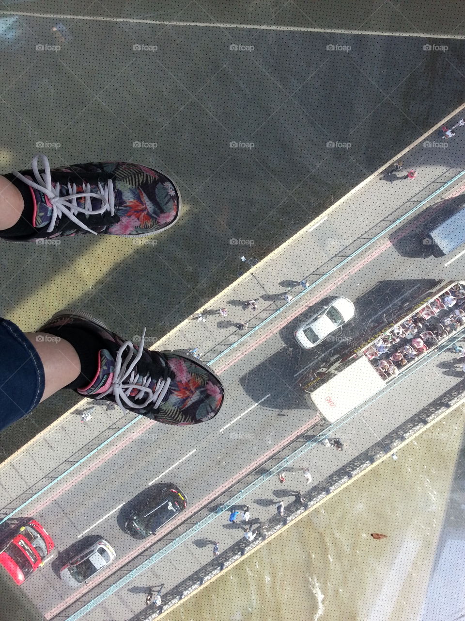 View from the glass floor at Tower Bridge. You can even stand here when the bridge opens. That would have been really scary.