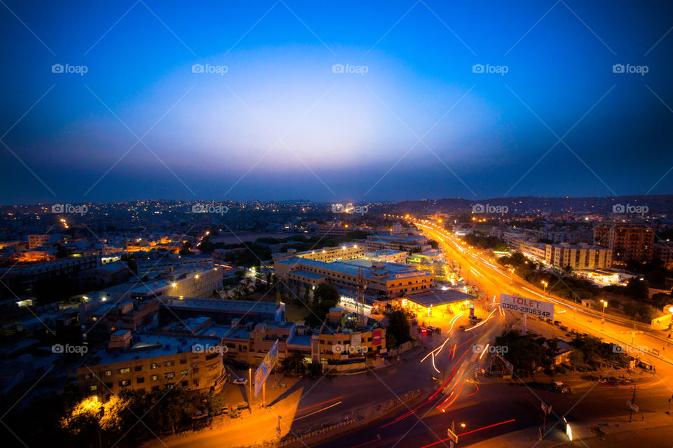 Aerial view of city at night