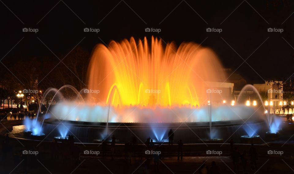 The Magic Fountain in Barcelona, Spain. Water show with colors and music