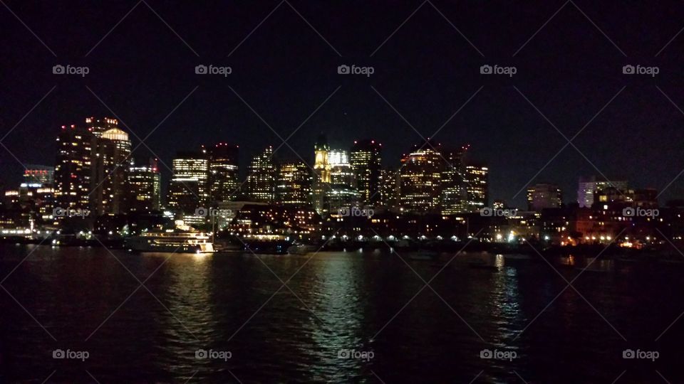 Boston at Night. taken from the Odyssey Cruise ship  during a dinner harbor cruise