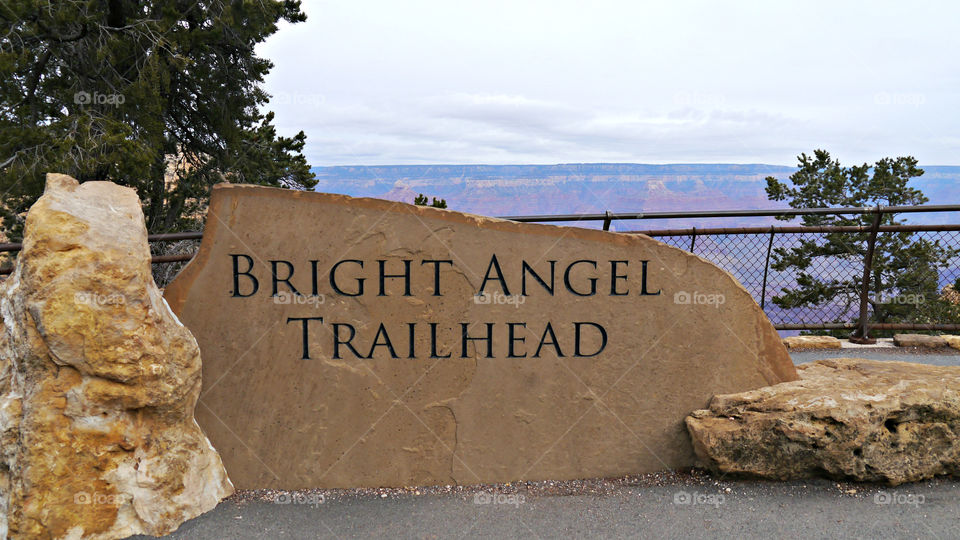 Bright Angel Trailhead Sign, Grand Canyon. December 2014