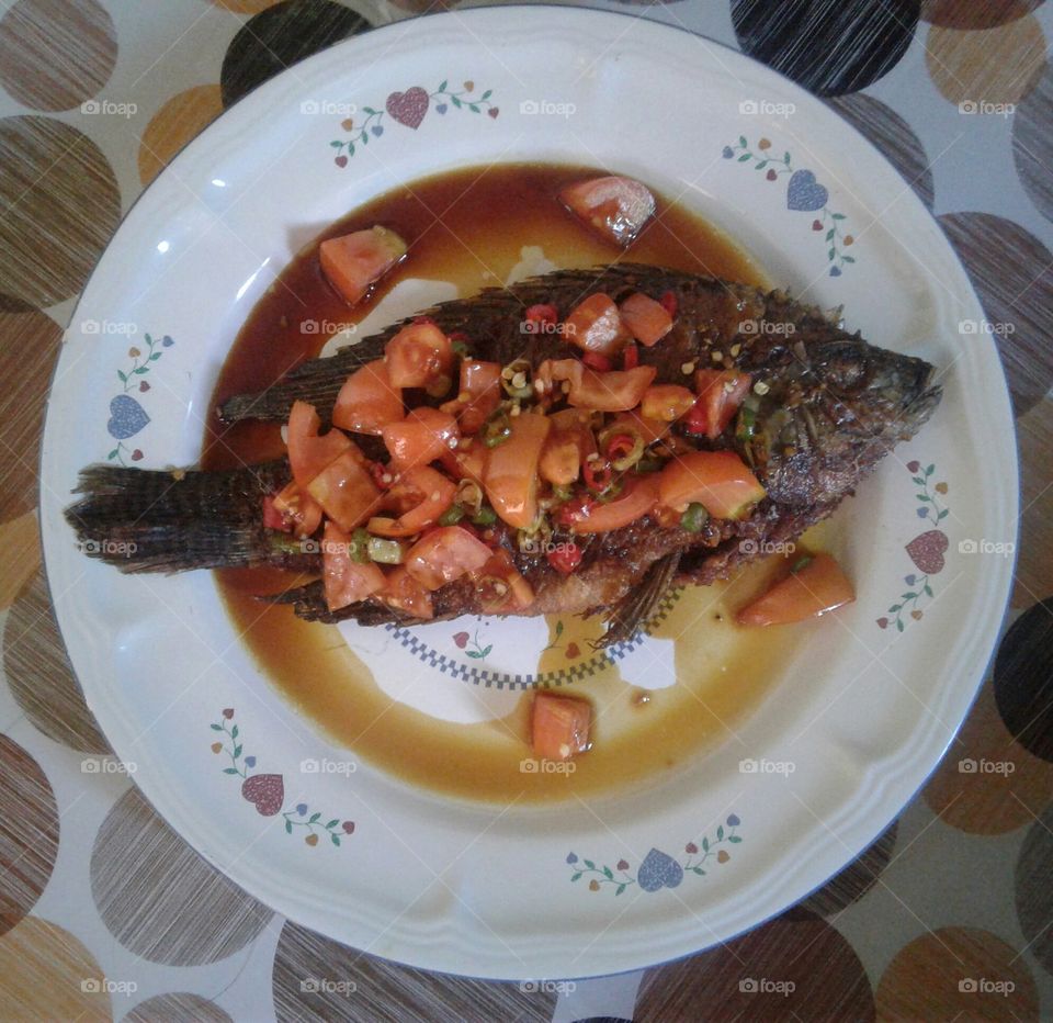 "FRIED FISH WITH CHILI TOMATO"