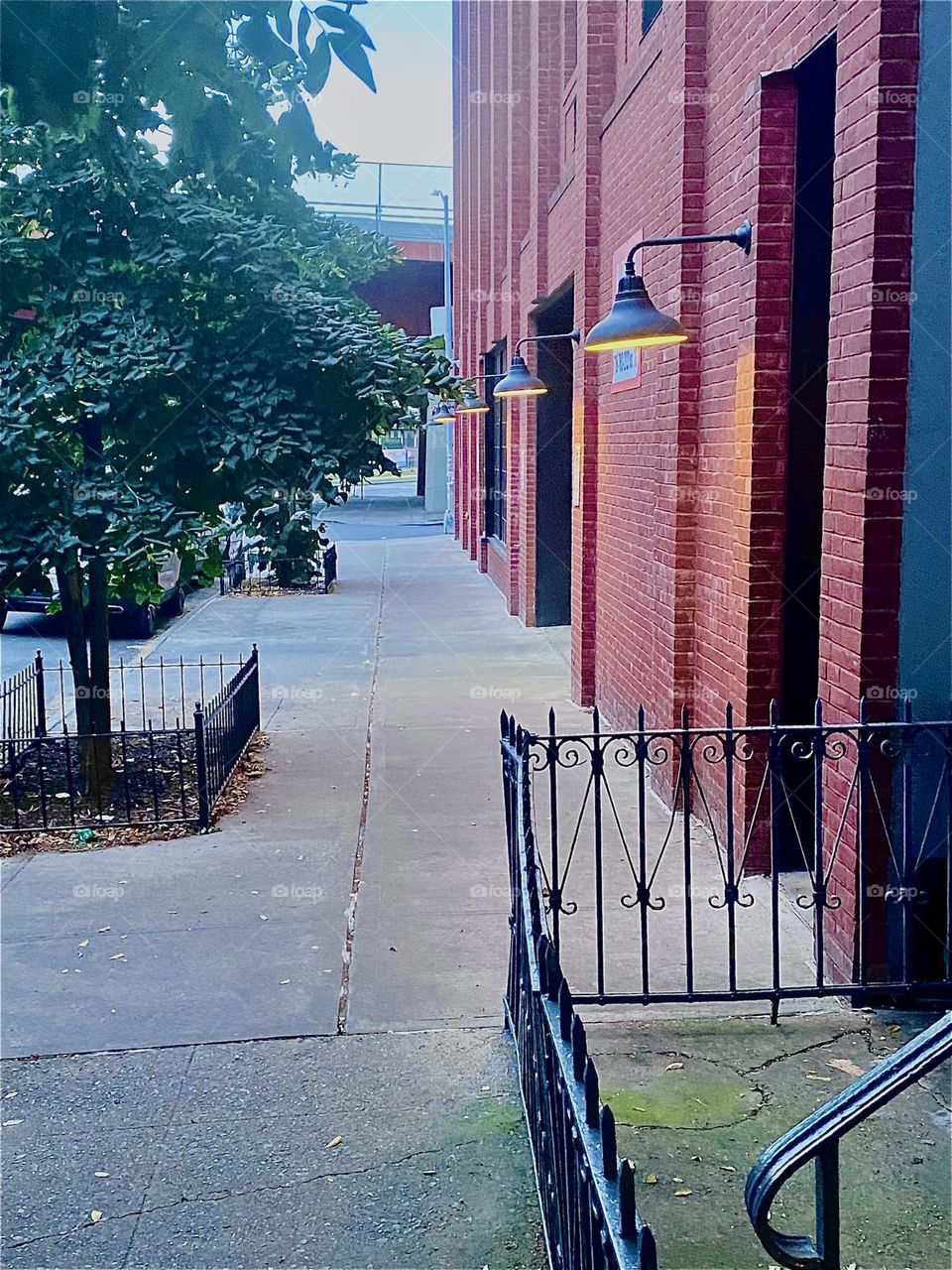 This is “Clay St” in “Greenpoint”, Brooklyn across the street from the “BOX HOUSE Hotel” at twilight time in September 2023.Hypnotic Productions