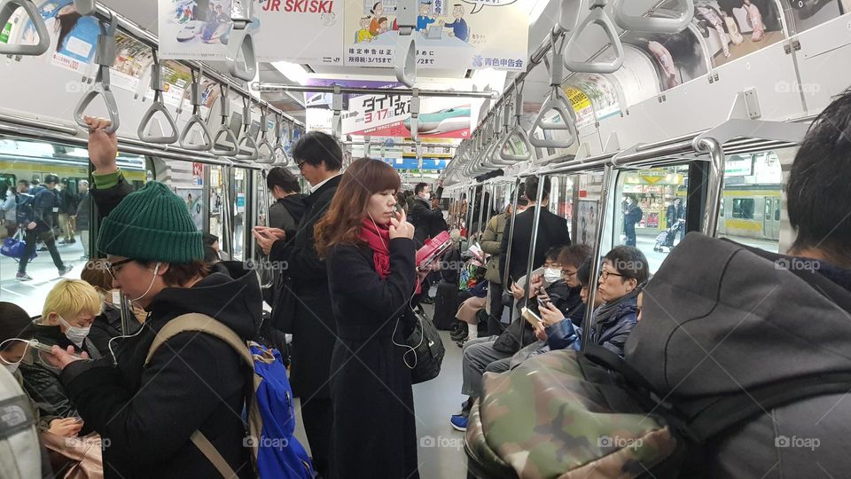 Japanese people In the Japanese subway going to work