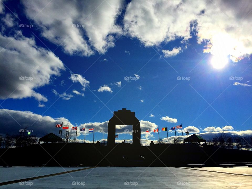 War Memorial. A visit to a WWII memorial on a bitterly cold day, no one else around...humbling.