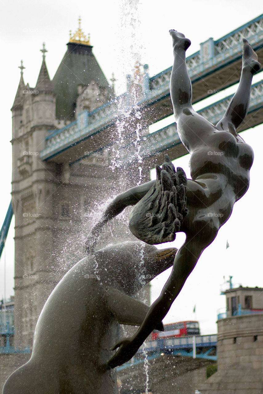 Statue and Fountain with Tower Bridge