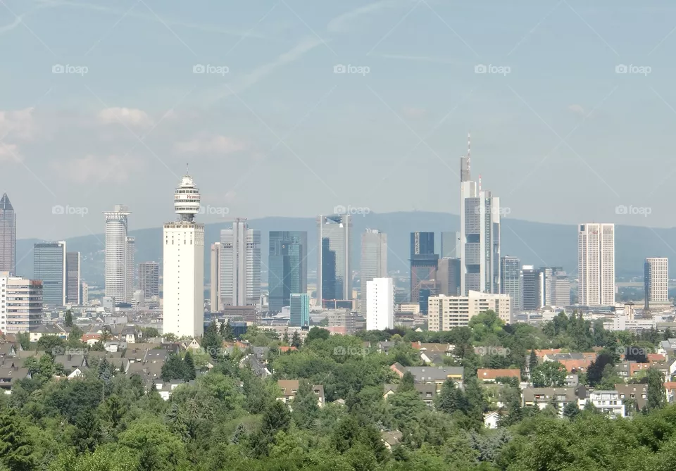 Frankfurt am Main Skyline with Vintage Henninger Turm 