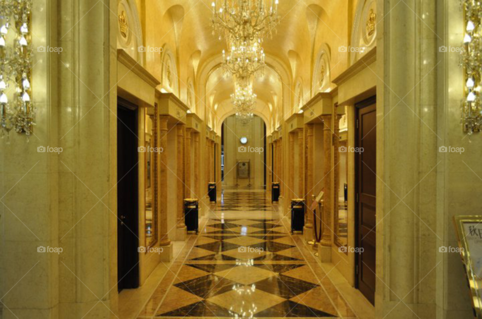golden corridors. the inside of a casino in Maccau