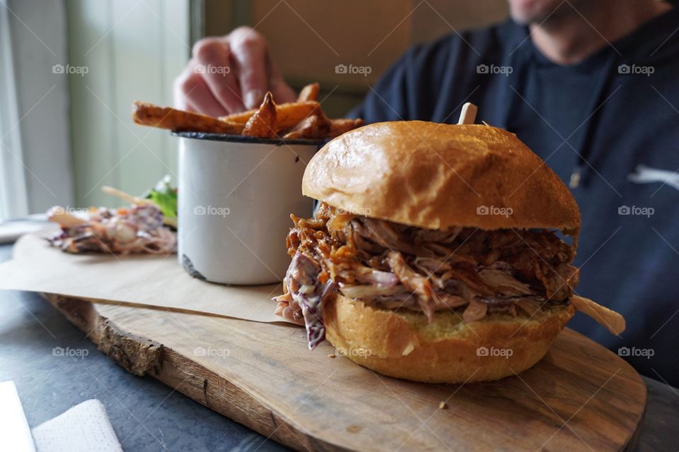 Tasty chicken burger of table