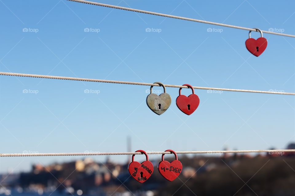 Close-up of padlocks in heart shape