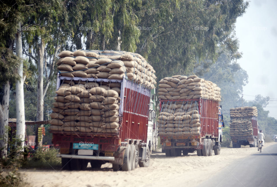 Grains all packed up and ready to be transported.