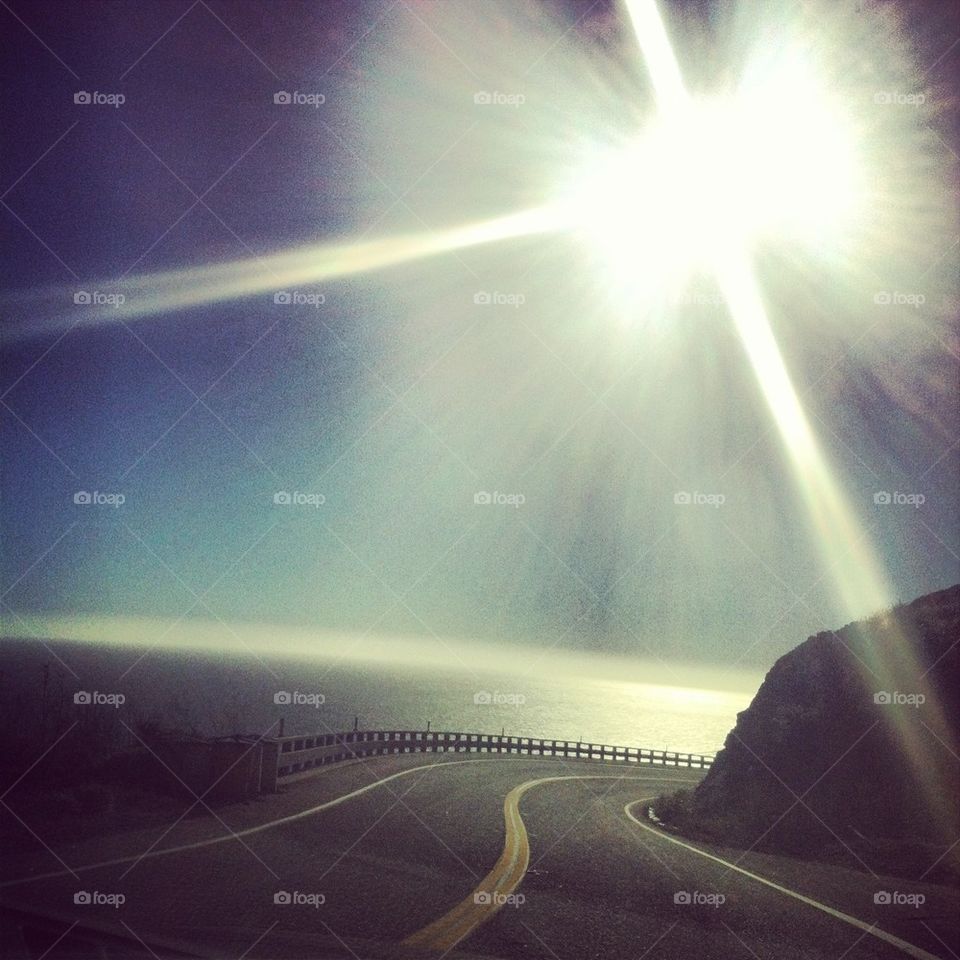 Sun is shining on highway one, Pacific coast highway, headed to san