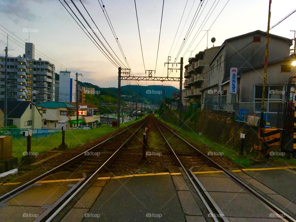 Looking down the train tracks. 