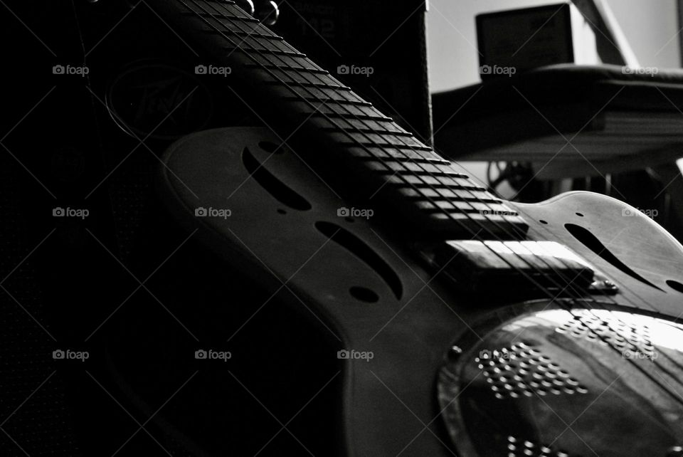 Dobro guitar in black and white